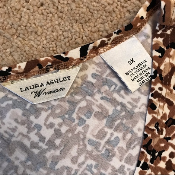 Laura Ashley Faux Wrap Stretch Top Womens Size 2X Tan Brown V Neck Shirt Ring - Picture 5 of 7